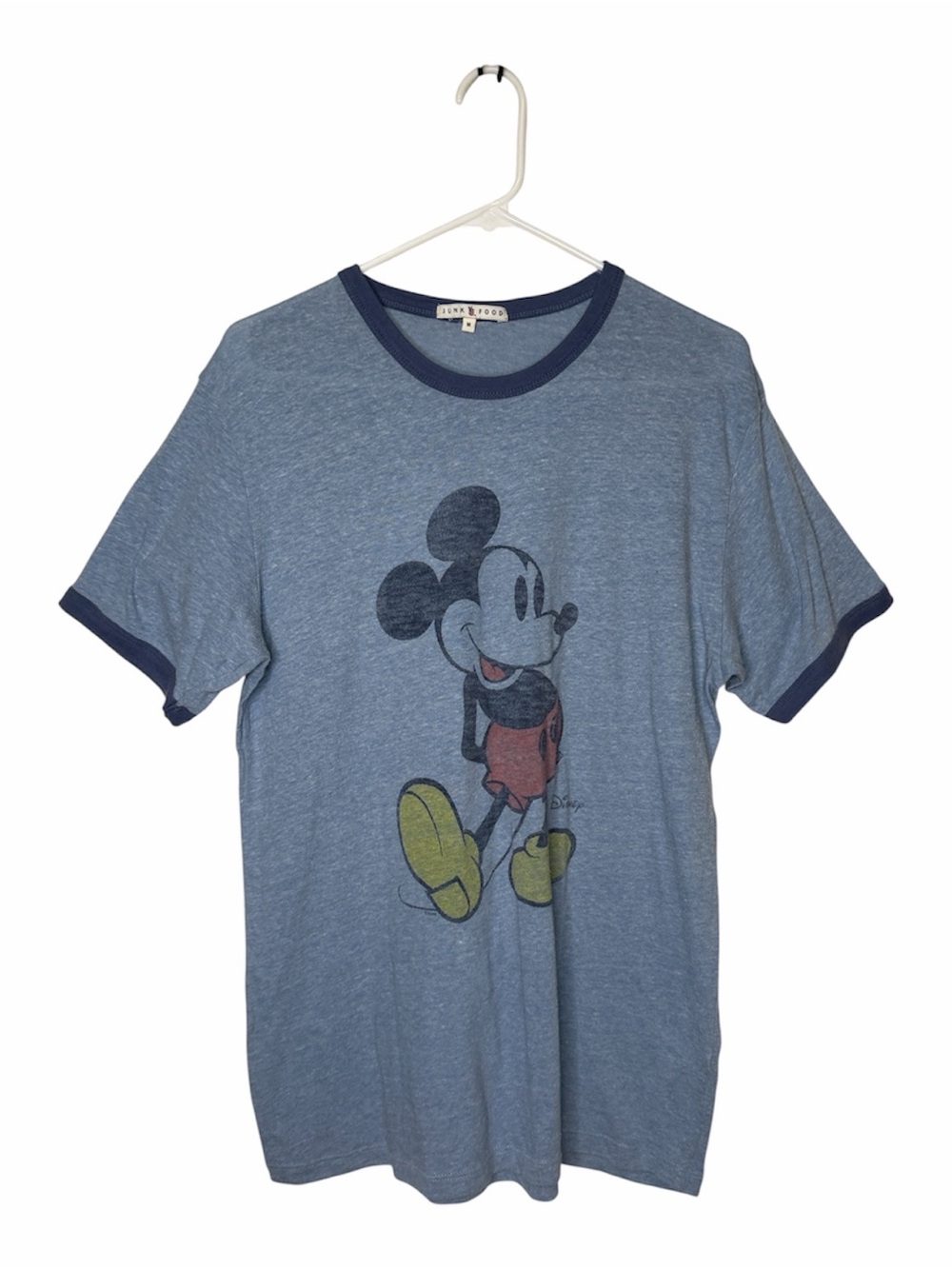 Junk Food Disney Mickey Mouse Heather Blue Graphic Ringer Tee Size M